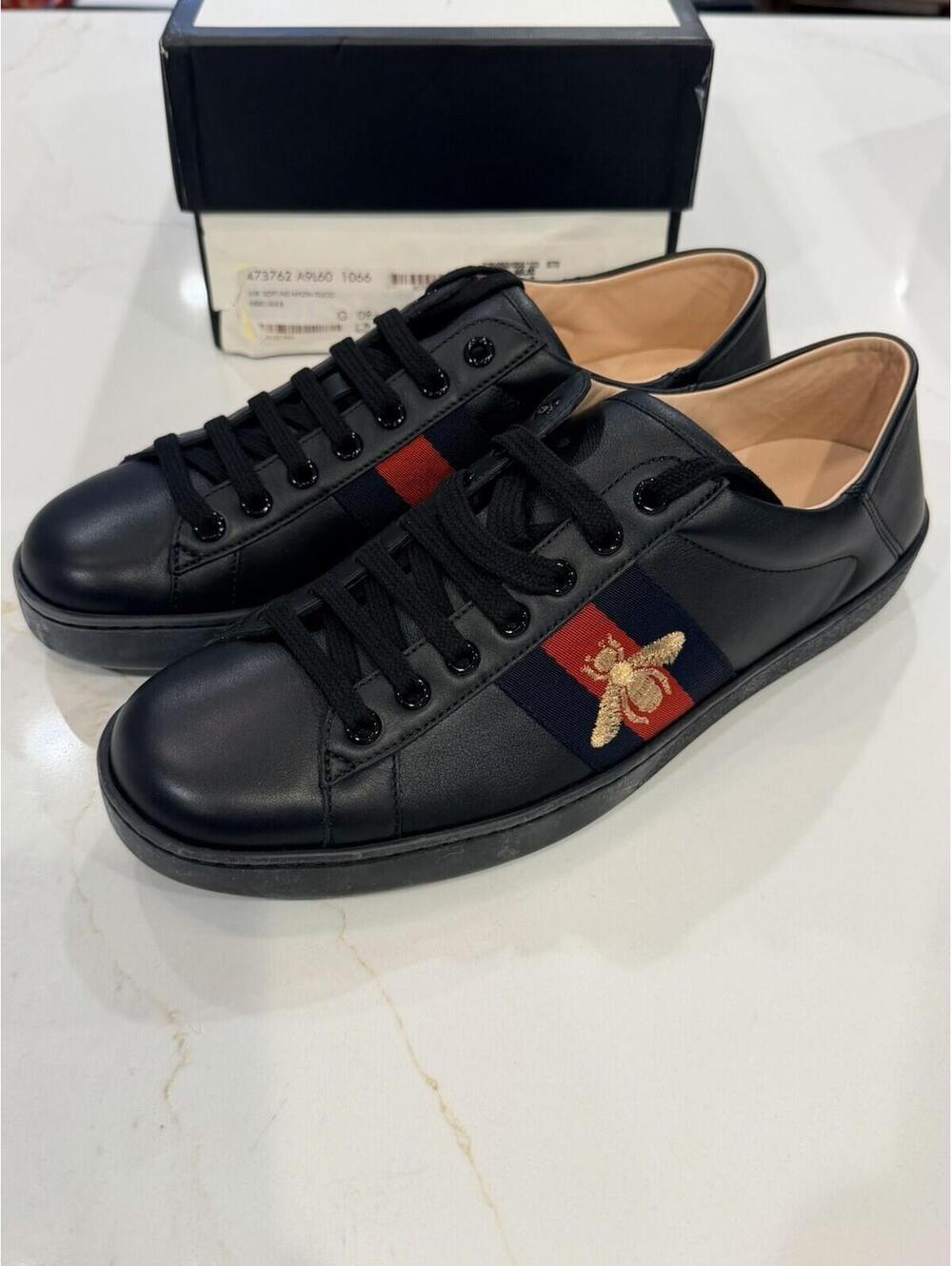 Gucci Ace Embroidered Bee Logo Black  Blue Red Sneakers Size 8+G US 9 9.5 Mens